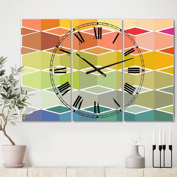 Designart 'Flanneur (Square)' Oversized Mid-Century Wall Clock - 3 Panels - 36 in. wide x 28 in. high - 3 Panels. Opens flyout.