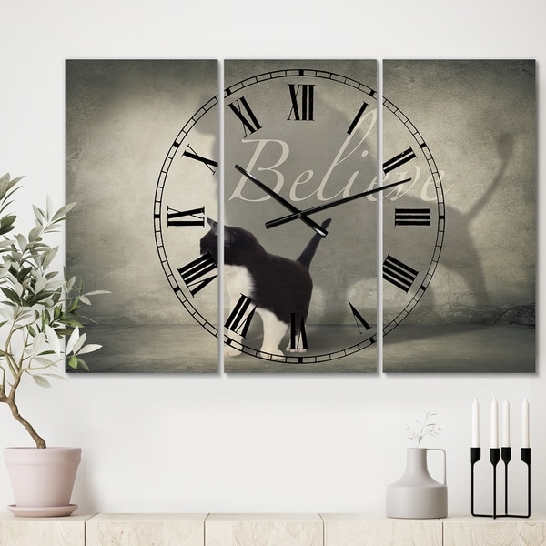 Designart 'Believe Shadow I' Oversized Cottage Wall Clock - 3 Panels - 36 in. wide x 28 in. high - 3 Panels