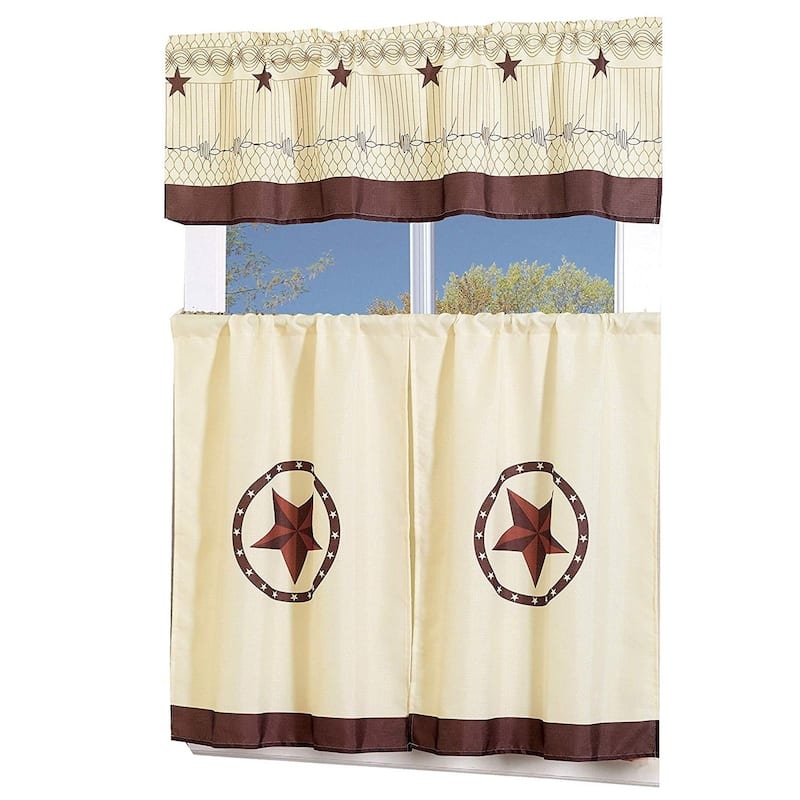 Porch & Den El Dorado Western Star 3-piece Kitchen Window Curtain Set