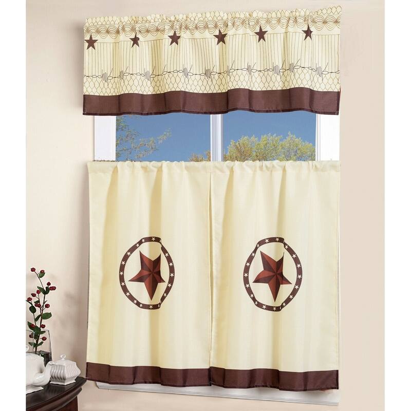 Porch & Den El Dorado Western Star 3-piece Kitchen Window Curtain Set - Beige