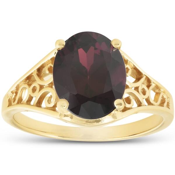 Shop 14k Yellow Gold Oval Garnet Solitaire Ring Vintage Antique Scroll Accent Wide Band On Sale Overstock 28336068