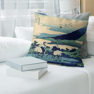 Porch & Den Katsushika Hokusai 'Japanese Cranes' Throw Pillow