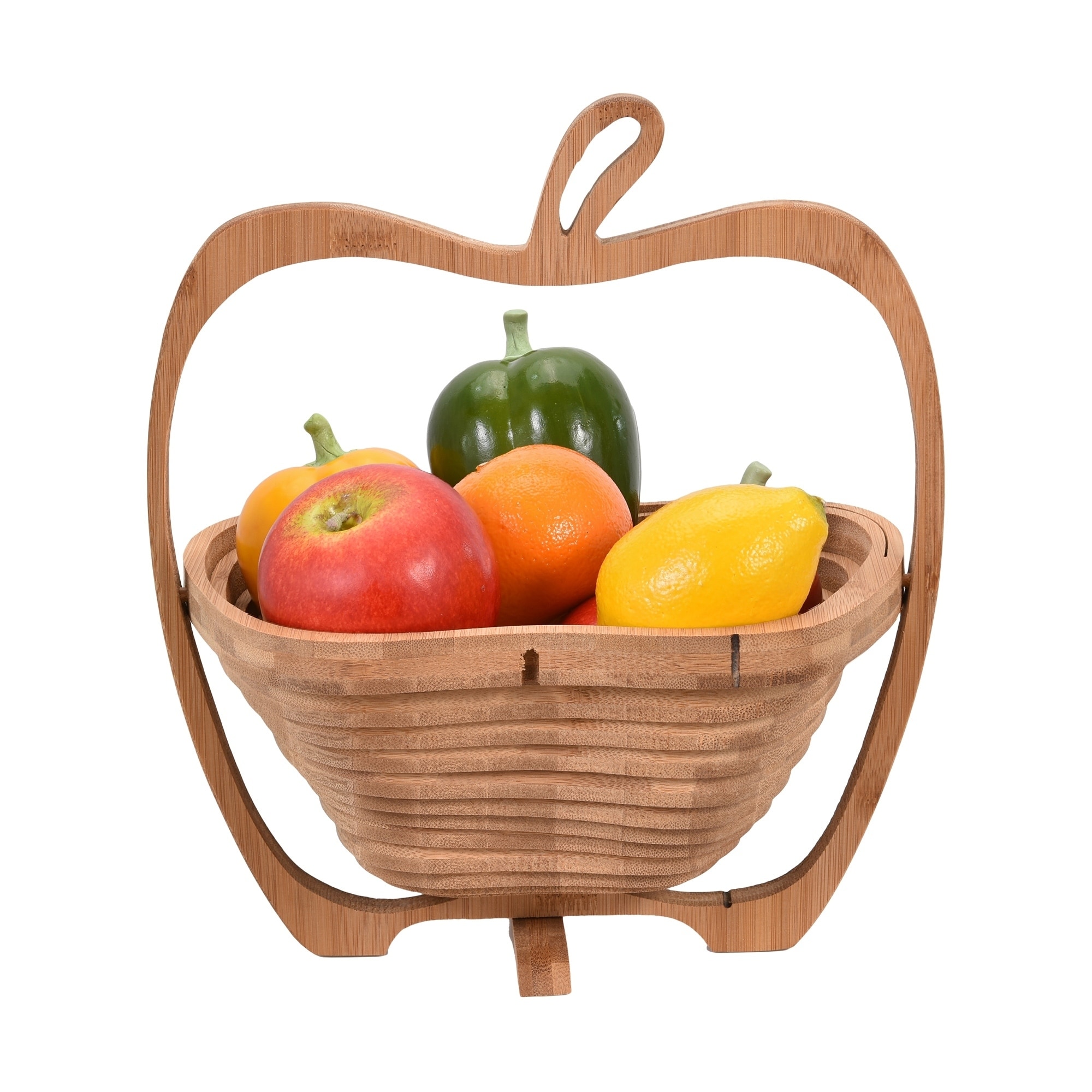 2 In 1 Collapsible Apple Shaped Bamboo Fruit Bowl Basket Cutting Board Coaster
