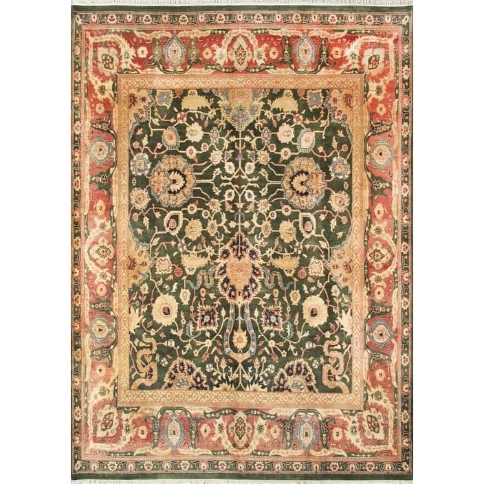 Pasargad Home Agra Collection Hand-Knotted Lambs Wool Area Rug - 9' 2" X 12' 9"