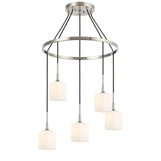 Woodbridge 20928STNLE Chelsea 5L Pendant Chandelier w/LED (Opal Square Glass) - Chandeliers For Bedrooms by Overstock.com
