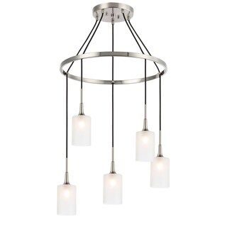 Woodbridge 20928STNLE Chelsea 5L Pendant Chandelier w/LED (Opal Cylinder Glass) - Chandeliers For Bedrooms by Overstock.com