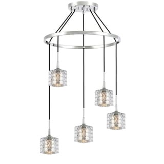 Woodbridge 20828CHRLE Bristol 5L Pendant Chandelier w/LED (Mercury Crystal Square) - Chandeliers For Bedrooms by Overstock.com
