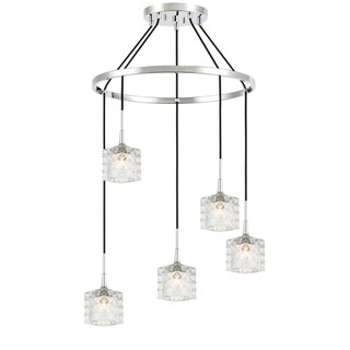 Woodbridge 20828CHRLE Bristol 5L Pendant Chandelier w/LED (Clear Crystal Square) - Chandeliers For Bedrooms by Overstock.com