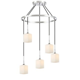 Woodbridge 20928CHRLE Chelsea 5L Pendant Chandelier w/LED (Opal Square Glass) - Chandeliers For Bedrooms by Overstock.com