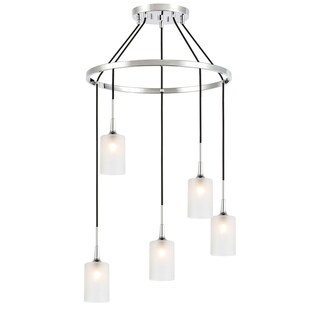 Woodbridge 20928CHRLE Chelsea 5L Pendant Chandelier w/LED (Opal Cylinder Glass) - Chandeliers For Bedrooms by Overstock.com