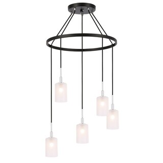 Woodbridge 18428CHZLE Langston 5L Pendant Chandelier w/LED (Opal Cylinder Glass) - Chandeliers For Bedrooms by Overstock.com