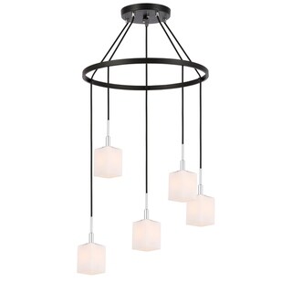 Woodbridge 18428CHZLE Langston 5L Pendant Chandelier w/LED (Opal Square Glass) - Chandeliers For Bedrooms by Overstock.com
