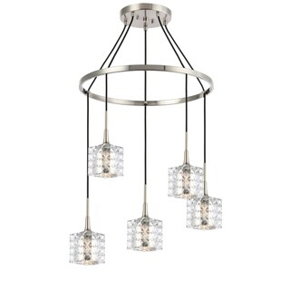 Woodbridge 20828STNLE Bristol 5L Pendant Chandelier w/LED (Mercury Crystal Square) - Chandeliers For Bedrooms by Overstock.com