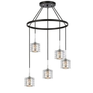 Woodbridge 20828CHZLE Bristol 5L Pendant Chandelier w/LED (Mercury Crystal Square) - Chandeliers For Bedrooms by Overstock.com