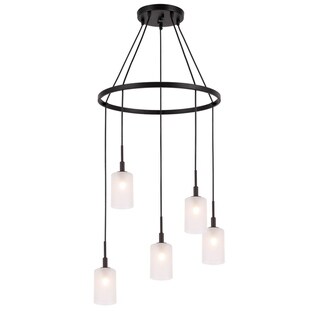 Woodbridge 18428BRZLE Langston 5L Pendant Chandelier w/LED (Opal Cylinder Glass) - Chandeliers For Bedrooms by Overstock.com