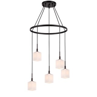 Woodbridge 18428BRZLE Langston 5L Pendant Chandelier w/LED (Opal Square Glass) - Chandeliers For Bedrooms by Overstock.com