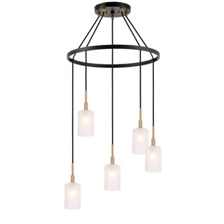 Woodbridge 18428CBZLE Langston 5L Pendant Chandelier w/LED (Opal Cylinder Glass) - Chandeliers For Bedrooms by Overstock.com