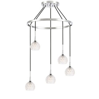 Woodbridge 20828CHRLE Bristol 5L Pendant Chandelier w/LED (Clear Crystal Ball) - Chandeliers For Bedrooms by Overstock.com