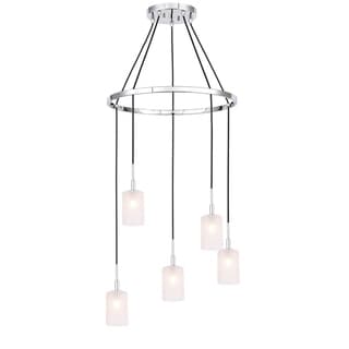 Woodbridge 18428CHRLE Langston 5L Pendant Chandelier w/LED (Opal Cylinder Glass) - Chandeliers For Bedrooms by Overstock.com