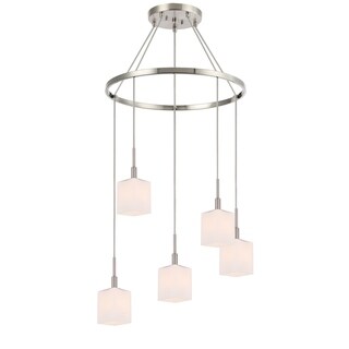 Woodbridge 18428STNLE Langston 5L Pendant Chandelier w/LED (Opal Square Glass) - Chandeliers For Bedrooms by Overstock.com