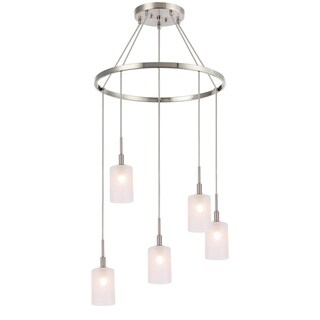 Woodbridge 18428STNLE Langston 5L Pendant Chandelier w/LED (Opal Cylinder Glass) - Chandeliers For Bedrooms by Overstock.com