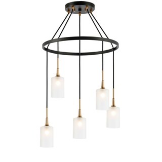 Woodbridge 20928CBZLE Chelsea 5L Pendant Chandelier w/LED (Opal Cylinder Glass) - Chandeliers For Bedrooms by Overstock.com