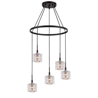 Woodbridge 21028BRZLE Elise 5L Pendant Chandelier w/LED (Mercury Crystal Square) - Chandeliers For Bedrooms by Overstock.com