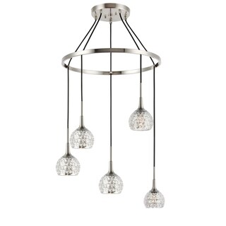 Woodbridge 20828STNLE Bristol 5L Pendant Chandelier w/LED (Mercury Crystal Ball) - Chandeliers For Bedrooms by Overstock.com
