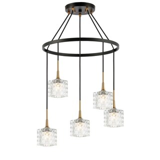 Woodbridge 20828CBZLE Bristol 5L Pendant Chandelier w/LED (Clear Crystal Square) - Chandeliers For Bedrooms by Overstock.com