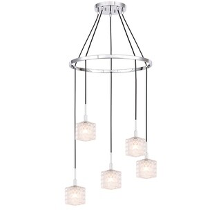 Woodbridge 21028CHRLE Elise 5L Pendant Chandelier w/LED (Clear Crystal Square) - Chandeliers For Bedrooms by Overstock.com