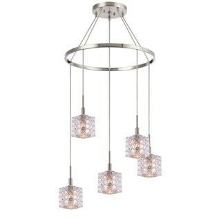 Woodbridge 21028STNLE Elise 5L Pendant Chandelier w/LED (Mercury Crystal Square) - Chandeliers For Bedrooms by Overstock.com