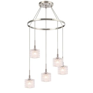 Woodbridge 21028STNLE Elise 5L Pendant Chandelier w/LED (Clear Crystal Square) - Chandeliers For Bedrooms by Overstock.com