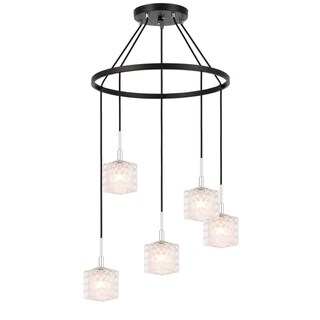 Woodbridge 21028CHZLE Elise 5L Pendant Chandelier w/LED (Clear Crystal Square) - Chandeliers For Bedrooms by Overstock.com