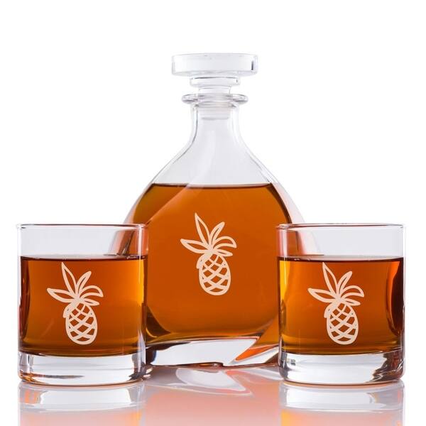 Pineapple Fruit Engraved 3piece Madison Decanter Set Bed Bath