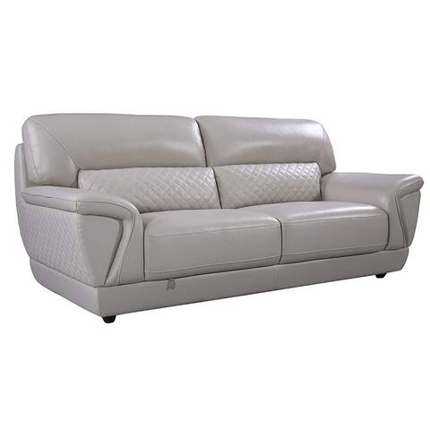 Leather Upholstered Wooden Sofa with Attached Lumbar Cushion, Gray