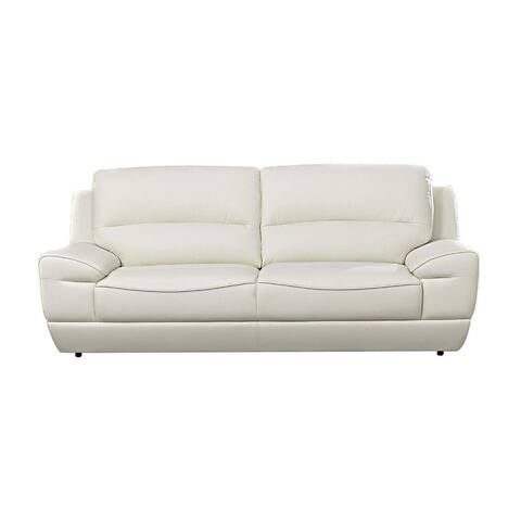 Faux Leather Upholstered Wooden Sofa with Channel Tufted Backrest, White