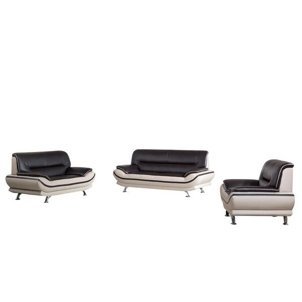 Faux Leather Upholstered Wooden Sofa with Pillow Top Armrest, Set of