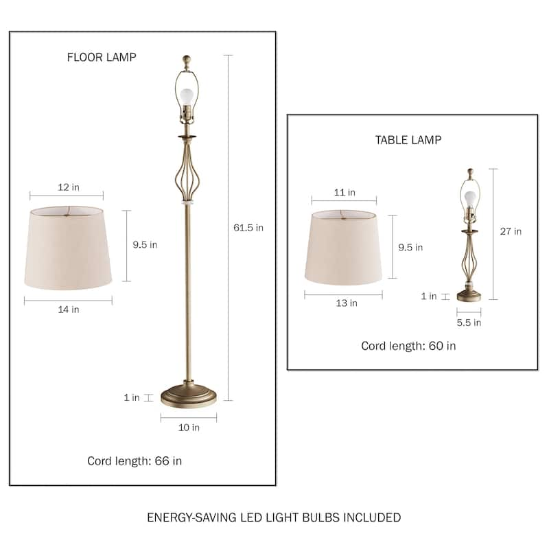 Table and Floor Lamps- Set of 3 Steel LED Lighting by Lavish Home