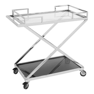 Aurelle Home Stainless Steel and Black Glass Modern Bar Cart