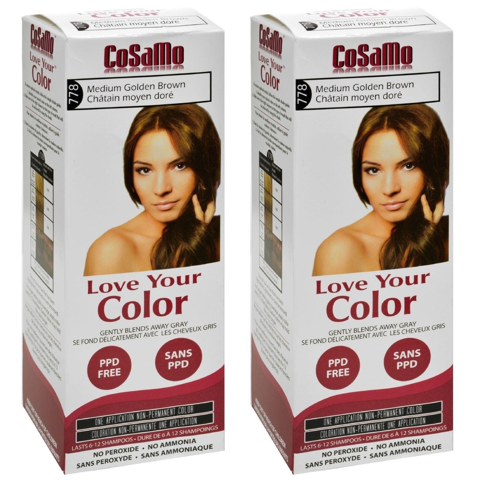 Cosamo Love Your Color Non Permanent Hair Color 778 Medium Golden Brown 3 Oz