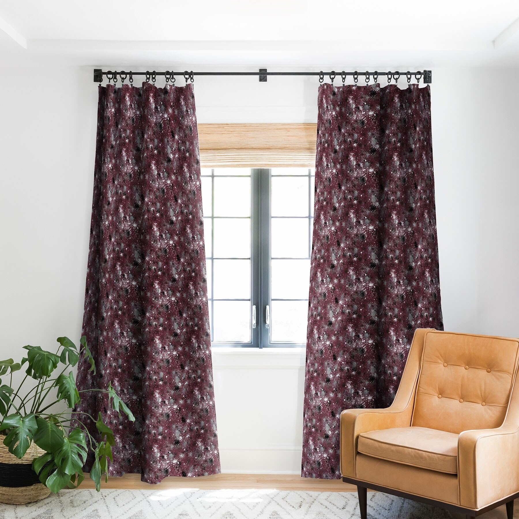 Single Contemporary Prairie Blackout Curtain Panel with Leafy Design 
