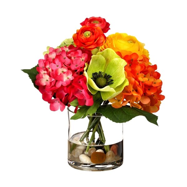 Citrus Punch Floral in Illusion Vase, Red, Pink, Orange, Yellow, Green 9.5"
