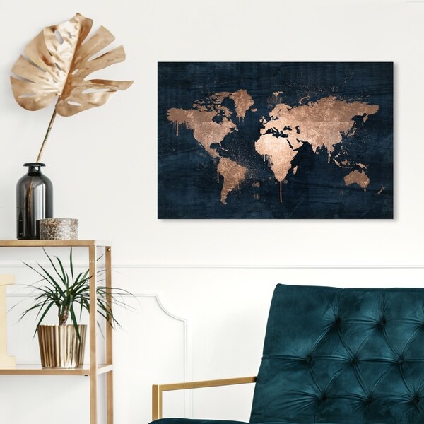 Oliver Gal 'Mapamundi Copper' Navy Blue, Gold Maps Wall Art Canvas
