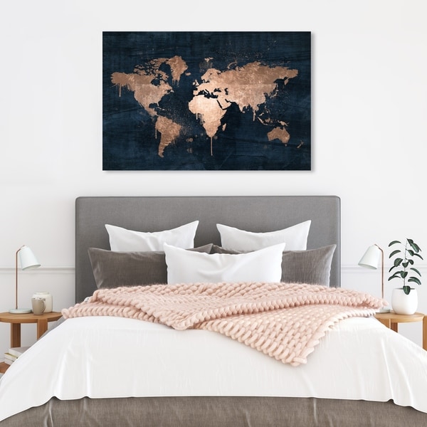 Oliver Gal 'Mapamundi Copper' Navy Blue, Gold Maps Wall Art Canvas