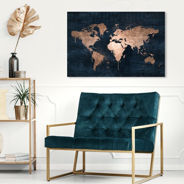 Oliver Gal 'Mapamundi Copper' Navy Blue, Gold Maps Wall Art Canvas