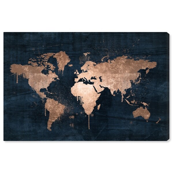 Oliver Gal 'Mapamundi Copper' Navy Blue, Gold Maps Wall Art Canvas