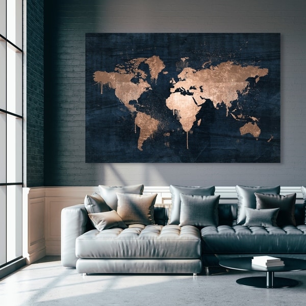 Oliver Gal 'Mapamundi Copper' Navy Blue, Gold Maps Wall Art Canvas