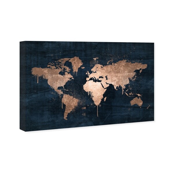 Oliver Gal 'Mapamundi Copper' Navy Blue, Gold Maps Wall Art Canvas