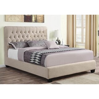 Thompson Full Size Oatmeal Fabric Platform Bed with Tufted Headboard ...