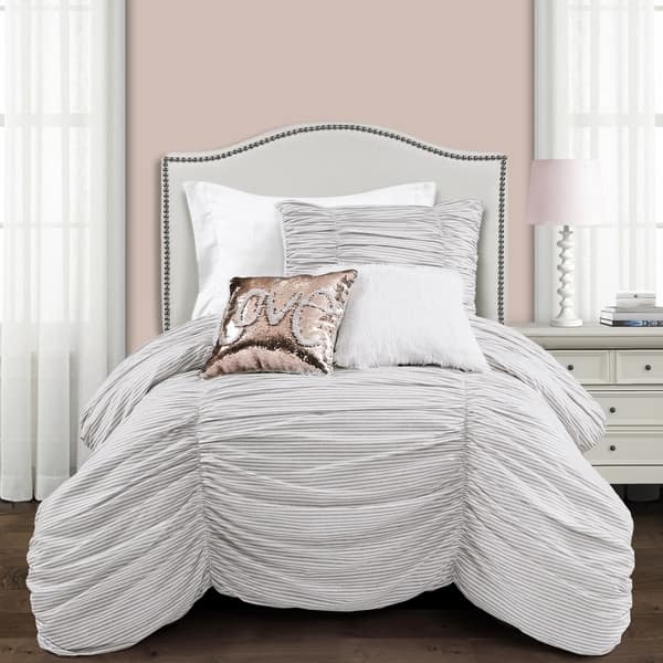 slide 1 of 19, Lush Decor Ruching Ticking Stripe Comforter Set